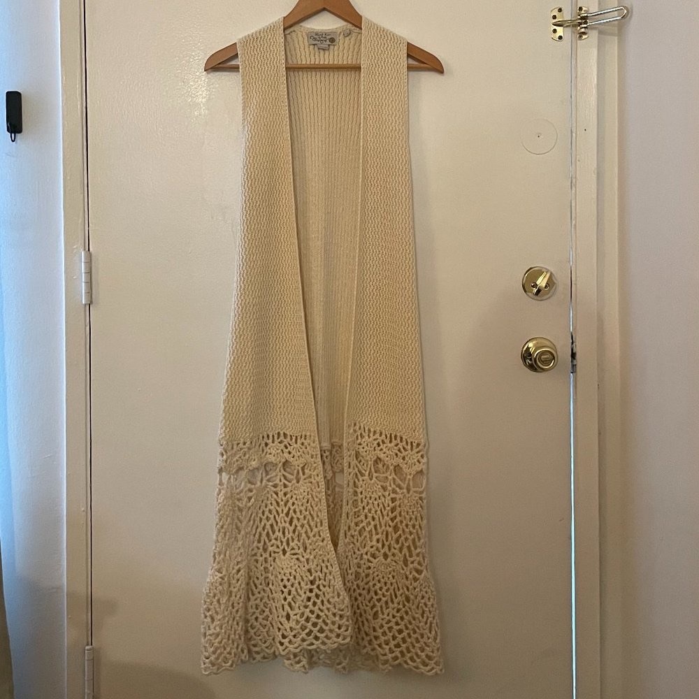 Long Knit Crochet Vest | Anthropologie | Hand Knit By Dollie | Small
